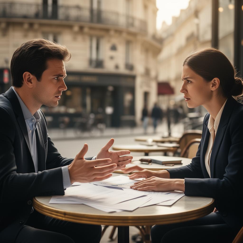 Deux amis discutant sérieusement autour d'une table avec des documents