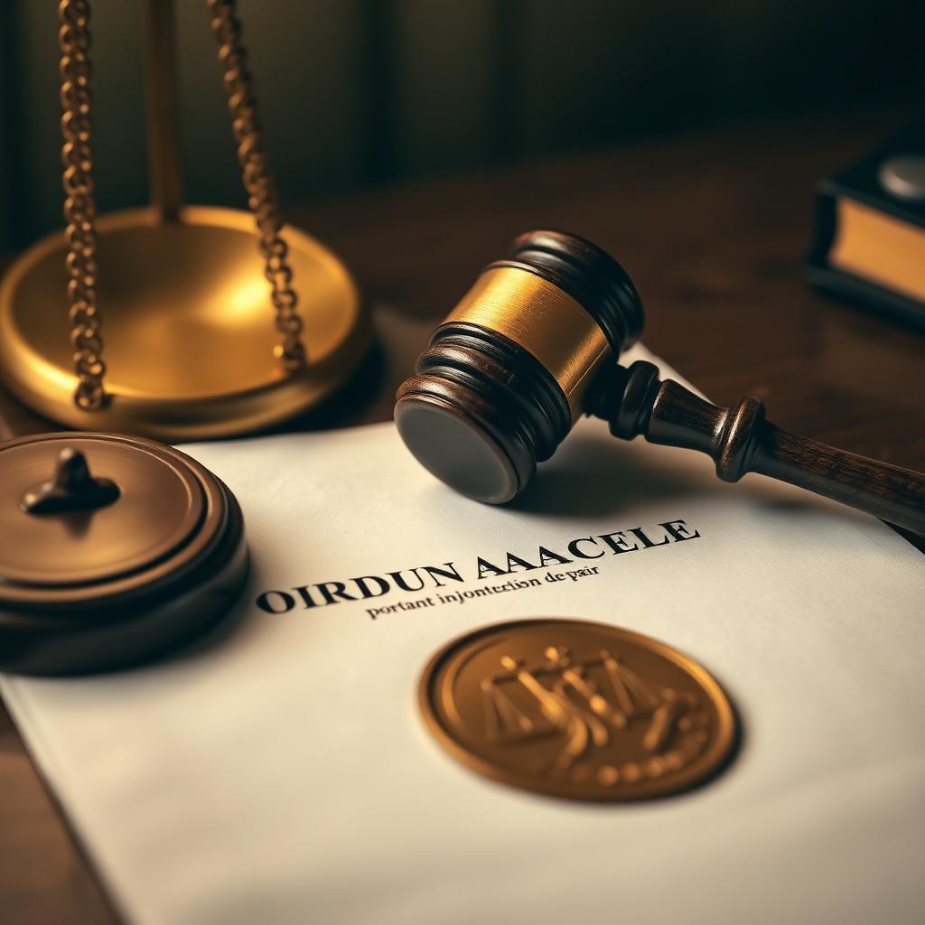 Ordonnance judiciaire portant injonction de payer avec sceau officiel et marteau de juge