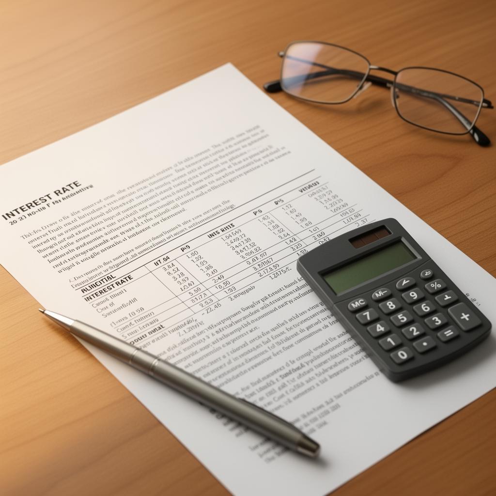 Document juridique et calculatrice sur un bureau en bois avec lunettes de lecture